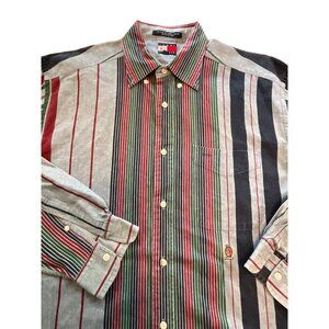 Vintage‎ Tommy Hilfiger Long Sleeve Denim Striped Shirt Medium 100% Cotton